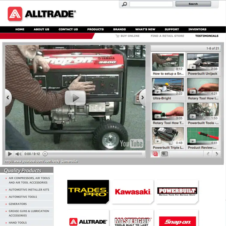 A product catalog site for a California based tool manufacturer